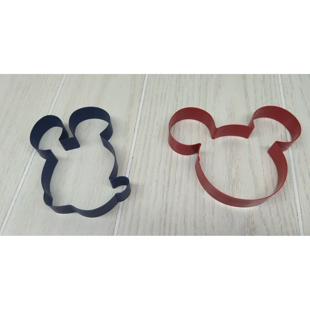 Mickey Mouse set lot 2 painted metal cookie cutters front side view ONE WELLUSED